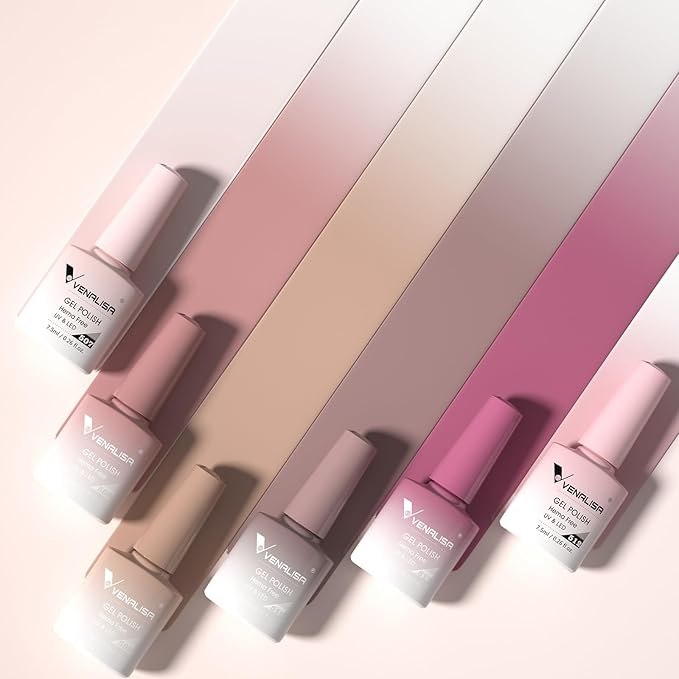 VENALISA Jelly Gel Nail Polish Set of 6 Colors Sheer Nude Pink Gel Polish Kit Neutral Skin Tone Transparent Soak Off UV Gel Salon Nail Art DIY at Home Manicure