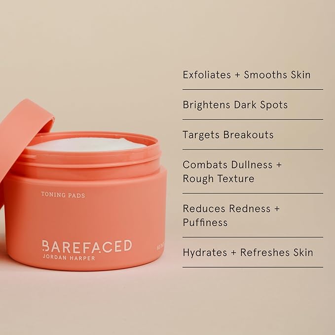 Barefaced Bright Skin Routine - Toning Pads, Brightening Serum, Liquid Gold, & Hydrating Lotion for Smoother, Brighter Skin