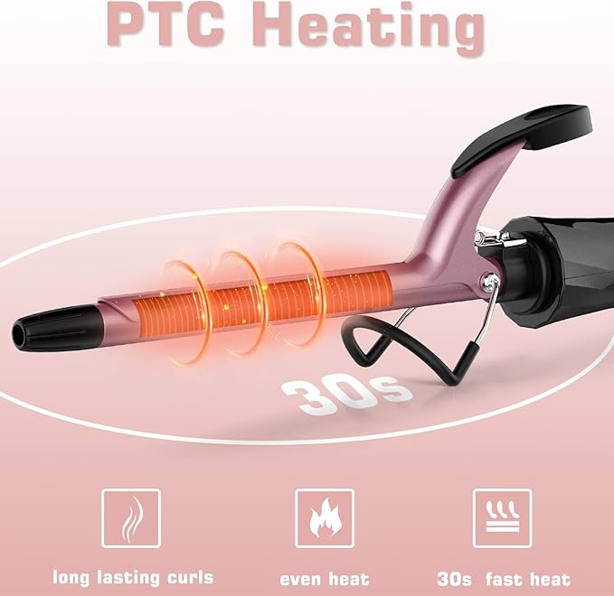 1/2 inch Curling Iron for Short Hair, Dual Voltage Hair Curling Iron Ceramic, Professiona Curling Wand Tourmaline(Rose Gold)