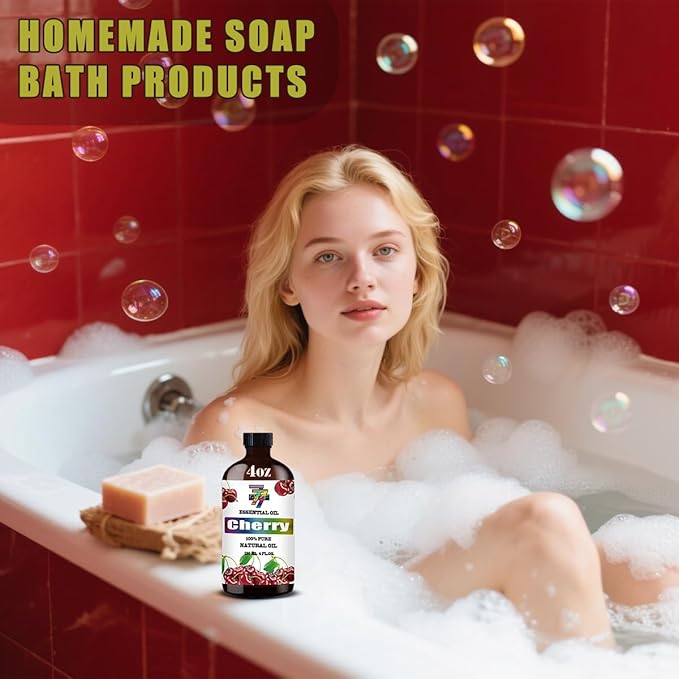 Pure Cherry Essential Oil (4 oz) - Natural Aromatherapy Scent for Diffusers, Humidifiers, DIY Candles, Soap Making, Bath & Home Fragrance