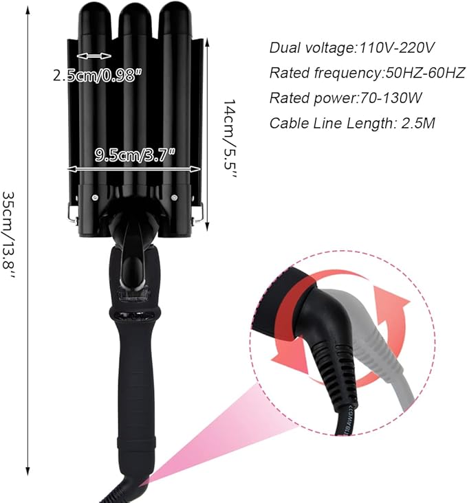 3 Barrel Curling Iron Hair Crimper Waver Iron with LCD Temperature Display - 1 Inch Ceramic Tourmaline Triple Barrels Waver Curling Wand, Dual Voltage