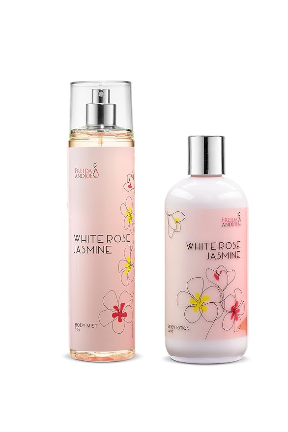 Home Spa Gift 10oz Deep Moisturizing Fragrance Body Lotion & 8 oz. Fine Fragrance Body Mist Set Luxury Self-Care Combo for Women & Girls (White Rose Jasmine)