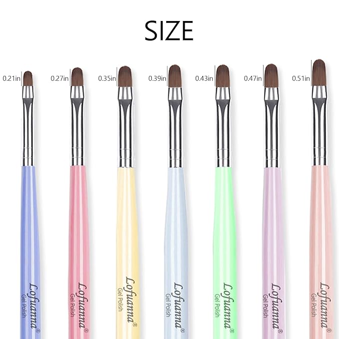 Lofuanna Nail Art Brushes Set Gel Nail Brush 7Pcs Poly Extension gel Brushes French Manicure Tools Nail Art Tips Builder Brushes Acrylic Painting Drawing Pen for Home and Professional Salon Use Sizes #2,4,6,8,10,12,14