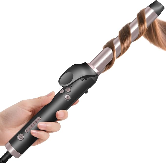 MQUPIN Rotating Curling Iron 0.75 inch Professional Automatic Wave Hair Curling Wand for Women, Dual Ceramic Voltage Fast Heating Hair Curlers for Long/Middle/Short All Hair (Rose Gold, 0.75 INCH)