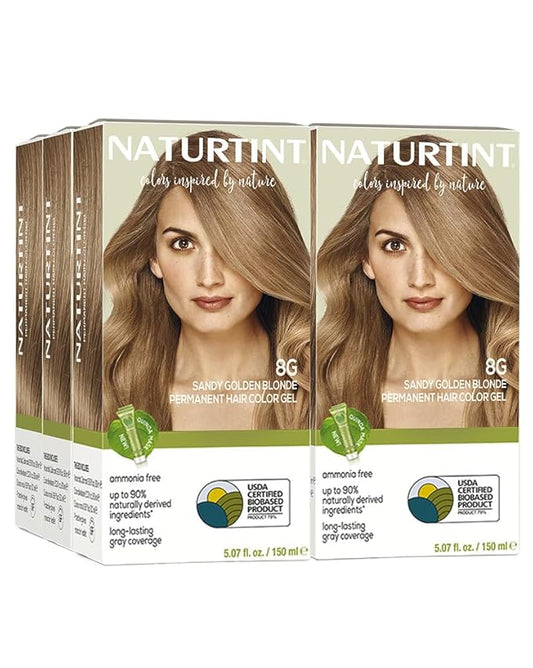 Naturtint 8G Sandy Golden Blonde Permanent Hair Color (Pack of 6), Ammonia Free, Vegan, Cruelty Free, up to 100% Gray Coverage, Long Lasting Results (Packaging may vary)