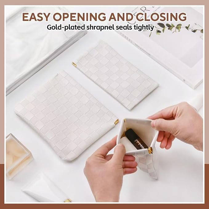 3PCS Small Makeup Bag for Purse，Waterproof Leather Portable Mini Makeup Bag,Snap Closure Organizer Pouch for Coin Cards Jewelry Lipstick Cosmetic Accessories，Small Travel Kit Storage Pouch