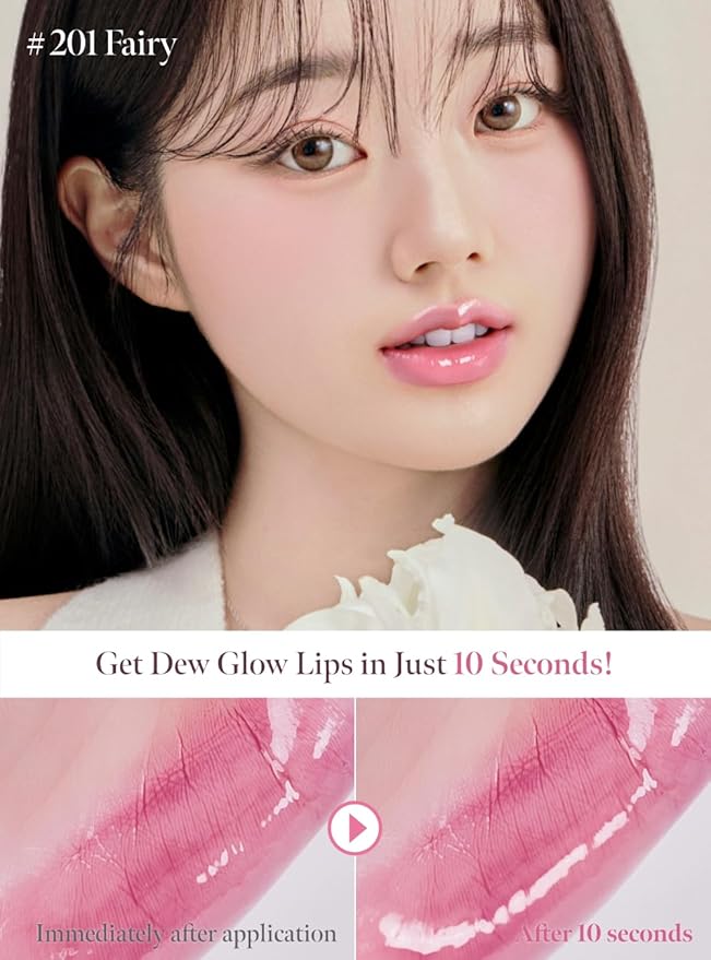 Dew Drop Tint #207 Flame 4.5g, Glossy, Lightweight Lip Stain, Glass-Like, High Shine, Moisturizing Lip Oil, Long Lasting Color, Hydrating Gloss, Dewy Finish, Korean Beauty Makeup
