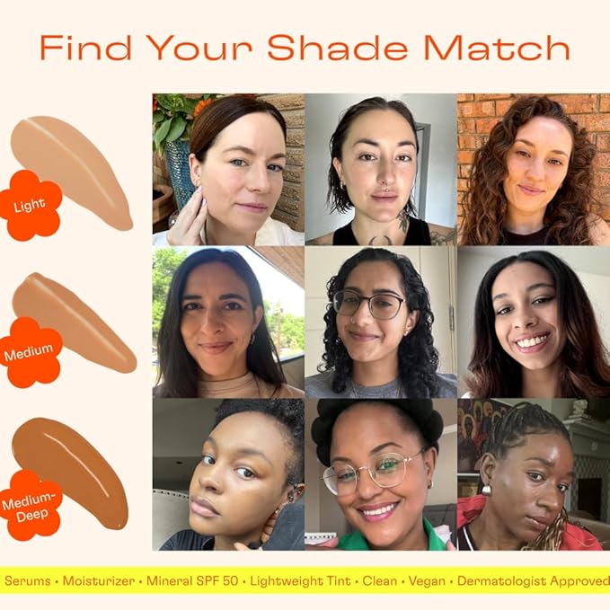 Daybird 4 in 1 Tinted Serum, Tinted Moisturizer and Sunscreen for Face, SPF 50+ Niacinamide, 1 Ounce (light)