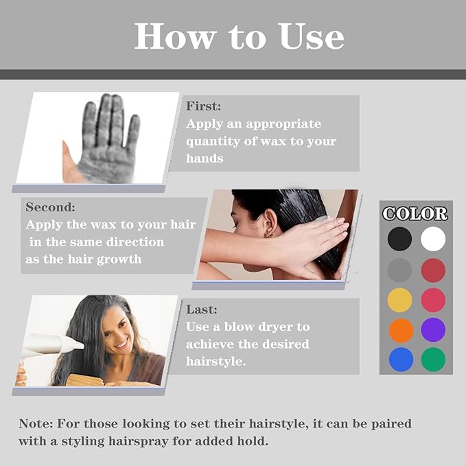 Silver Gray Hair Color Wax, Temporary Washable Hair Color Dye for Kids, Temporary Dye Wax Natural Hairstyle Cream Hair Pomades for Women & Men Party Cosplay Halloween