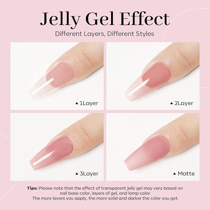 modelones Pink Gel Nail Polish, Jelly Nude Pink Gel Polish French Tip Base Colors Translucent Soak Off U V Soap Nails for Nail Art Manicure at Home 15ML