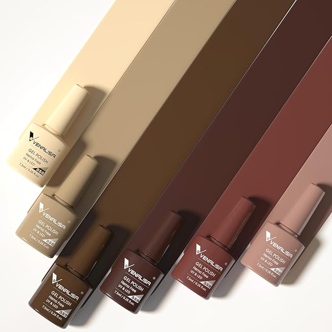 VENALISA Brown Gel Nail Polish Set - 6 Colors Fall Winter Skin Tones Neutral Nude Brown Gel Polish Kit for Salon Nail Art DIY at Home Manicure