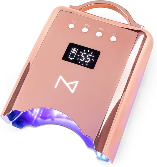 M - NEO Cordless & Rechargeable Nail Curing Lamp 78W with 4 LCD Time Display Timer, Auto Sensor, and Spacious Interior for All Hand Sizes and Nail Lengths (Metallic Rose Gold)