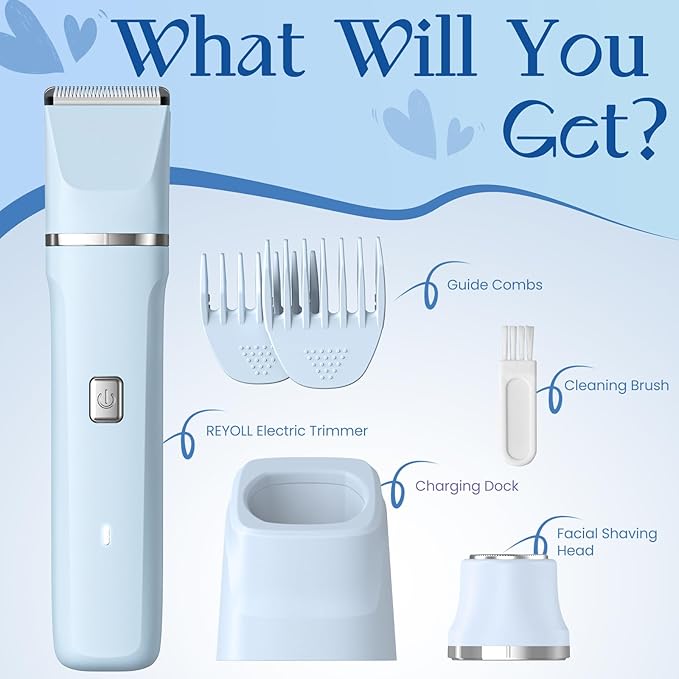 Electric Shaver for Women Gifts for Women - Rechargeable Cordless Bikini Trimmer Razor Hair Removal Groomer Wet/Dry Waterproof Pubic Body Facial Legs Arm Safe Ceramic Blade Hypoallergenic -Blue