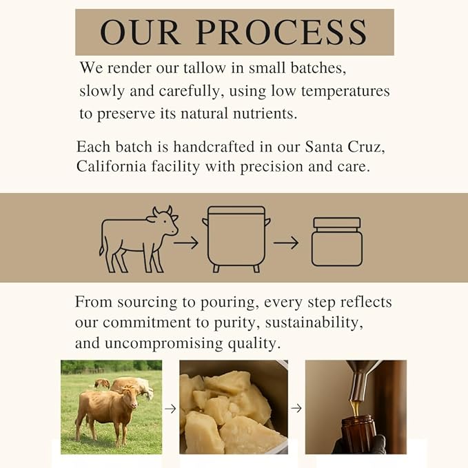 Handmade Tallow, Castor Oil, and Frankincense Oil Skin Balm - 100% Grass-Fed Tallow for Skin Care - Face & Body Moisturizer for Sensitive Skin, Eczema All-Purpose Balm - 2 FL. oz.