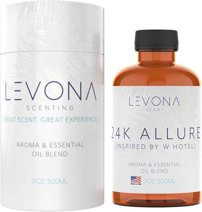 Levona Scent Essential Oil - Fresh Aroma for Home, Office, Hotel & Spa, Ideal for Humidifiers & Diffusers, Hotel Fragrance with Bergamot, Lemon & Lemongrass - 500ml / 17 fl oz, 24K Allure