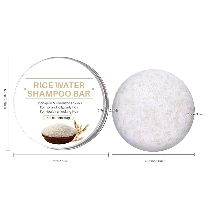 2 in 1 Rice Water Shampoo & Conditioner, 2 Pcs Natural Rice Water Shampoo Bar for Hair Improve, Hydrating & Moisturizing Dry Hair, Reducing Frizz Solid Bar Soap for Women and Men