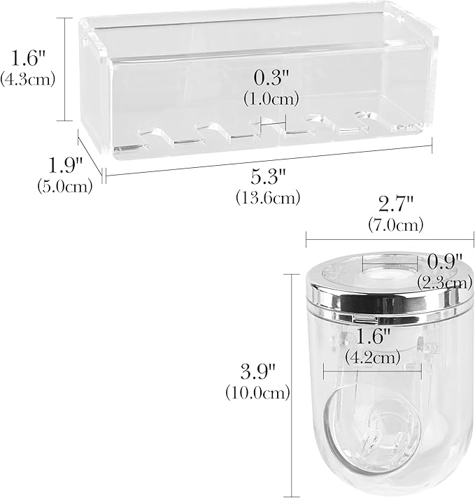 5 Slots Wall Mount Toothbrush Holder with Cover, Self Adhesive Tooth Brush Storage Organizer for Shower Bathrooms, Toothbrush Stand with Automatic Toothpaste Squeezer Dispenser
