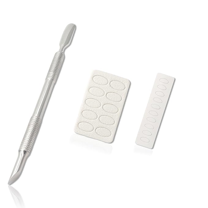 Pre-treatment Cuticle Pusher, Russian Prep Nail Pushers, Dual Ended Cuticle Remover with 100/180 Grit Sandpaper Sheets, Nail Care for Manicure Pedicure Nail Art