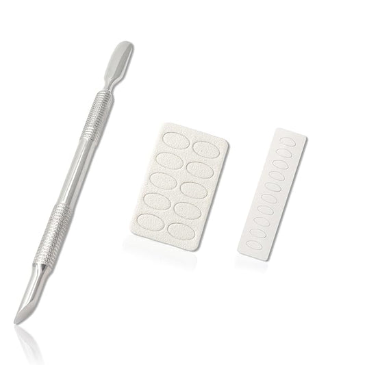 Pre-treatment Cuticle Pusher, Russian Prep Nail Pushers, Dual Ended Cuticle Remover with 100/180 Grit Sandpaper Sheets, Nail Care for Manicure Pedicure Nail Art