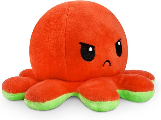 TeeTurtle - The Original Reversible Octopus Plushie - Red + Green - Cute Sensory Fidget Stuffed Animals That Show Your Mood, 4 inch