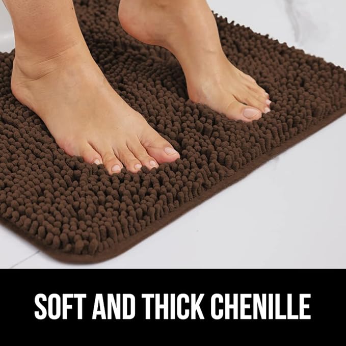 GORILLA GRIP Bath Rug Mat 48x17, Thick Soft Absorbent Chenille, Quick Dry Microfiber Mats, Rubber Backing Washable Shower Floor Rugs, Bathmat Runner, US Designed Bathroom Home Decor Accessories Brown