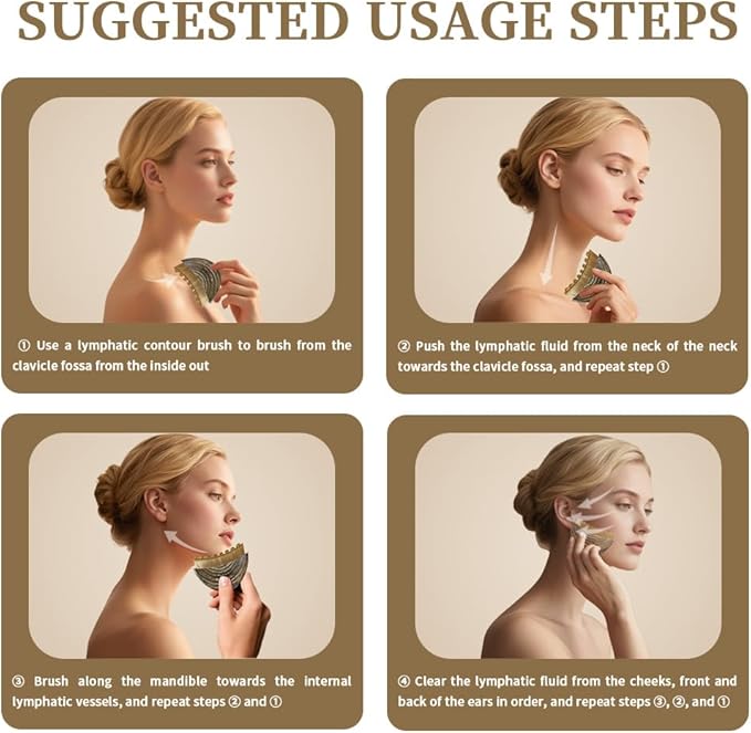 2PCS New Lymphatic Contour Face Brush, Lymphatic Drainage Massager for Face - Ergonomic Sculpting & Drainage, Not Dry, Makeup or Cleansing Brush, Targets Chin & Jawline Precisely (Brown)