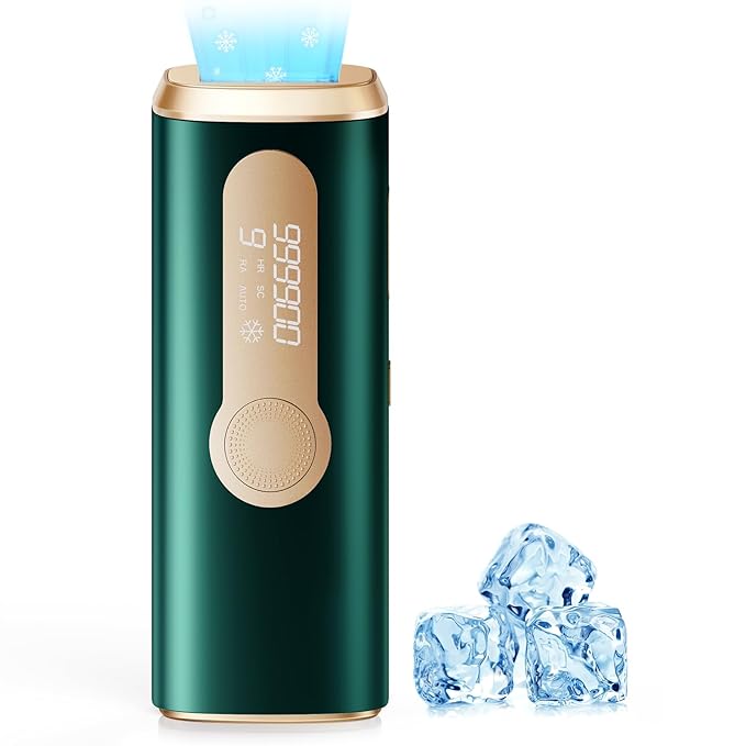 Laser Hair Removal, IPL Laser Hair Removal Device for Women & Men, Safe at-Home Nearly Painless 45°F Ice-Cooling Contact, Long-Lasting Result for Full Body & Face, Dark Green
