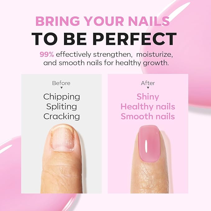 modelones Nail Strengthener Jelly Purple Pink Nail Repair for Damaged Nails Strengthening Polish 15ml Nail Growth and Strengthener Natural Concealer Foundation Nail Care Gifts for Women