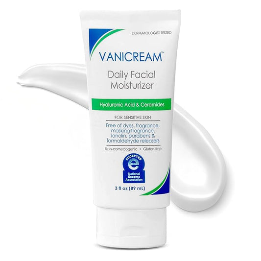 Vanicream Daily Facial Moisturizer With Ceramides and Hyaluronic Acid - Formulated Without Common Irritants for Those with Sensitive Skin, 3 fl oz (Pack of 1)