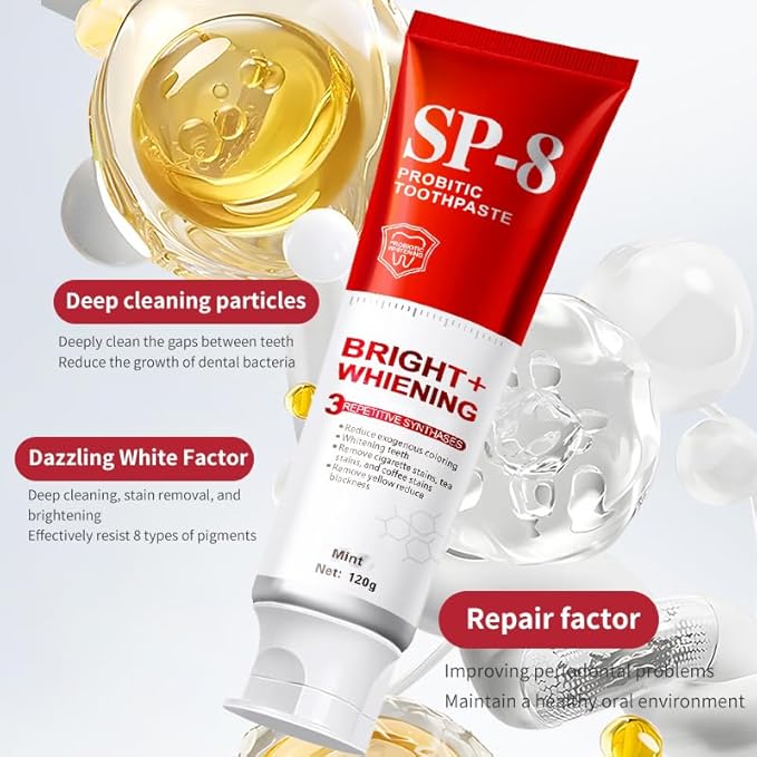 SP-8 Probiotics Whitening Toothpaste - Probiotics for Teeth Whitening and Gum Health - Enamel-Safe, Fluoride-Free, Double Mint Flavor,Fresh Breath-2pcs