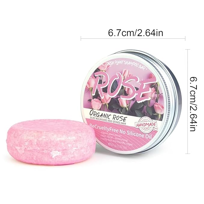 Handmade Solid Shampoo Bar Set of 2, Rose Hair Soap for Nourishing, Deeping Cleaning and Caring Scalp, Rose Flowers Extract Organic Shampoo Bars for All Hair Types, Sulfate & Silicone Free