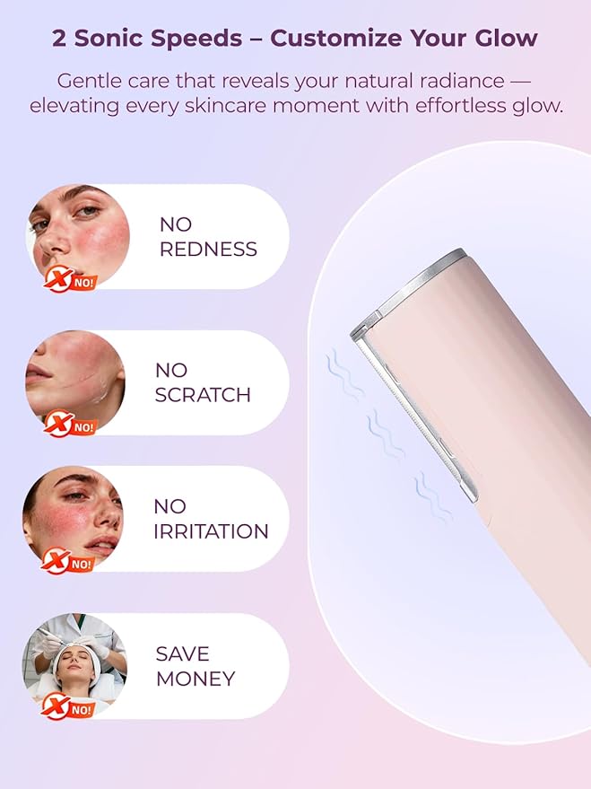 Electric Dermaplane Razor for Women Face – 2-Speed Sonic Hair Removal Tool, USB-C Rechargeable Razors for Women, Safe Anti Peach Fuzz & Dead Skin Remover with 5 Replaceable Heads