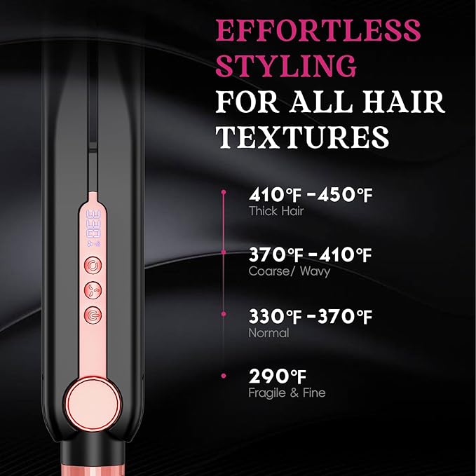 SKIMI Airflow Styler, Titanium Flat Iron Hair Straightener, Professional Curling Iron with Cooling Air Vents to Lock in Style, 5 Temps & Dual Voltage, Auto Off(Black & Coral).