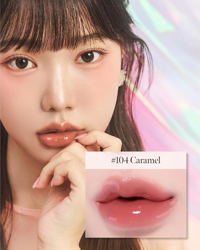 CORLAHAZE Glow Lock Jelly Tint 104 Caramel 4g, Hydrating Jelly Glow Lip Stain, Glass-Like Shine Lip Gloss, Long-Lasting Color, Moisturizing Lip Enhancer, Collectible Lock-Shaped Design, Korean Makeup