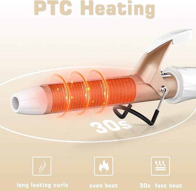 1 Inch Curling Iron, Dual Voltage Hair Curling Iron Heat up to 450°F, Professiona Curling Wand Ceramic Tourmaline(Champagne Gold)