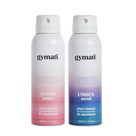 Gymati - Fitness Deodorant Spray - Men & Women - Aluminum-Free - All Day Odor Protection - Built For Sweat - Air-Powered - Vegan & Plant-Based - Made in USA - Unisex + Femme -3.4oz Travel Size -2 Pack