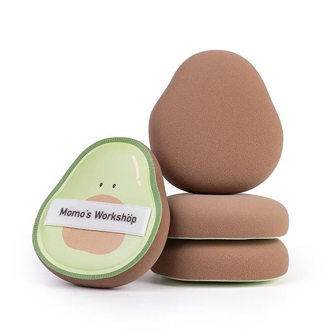 Momo’s Workshop Avocado Makeup Sponge-Hydropolyurethane Foundation Sponge for Buildable Coverage, Dry&Wet Use with PU Leather Handle, Beauty Tool,2pcs Makeup Puffs With Storage Case