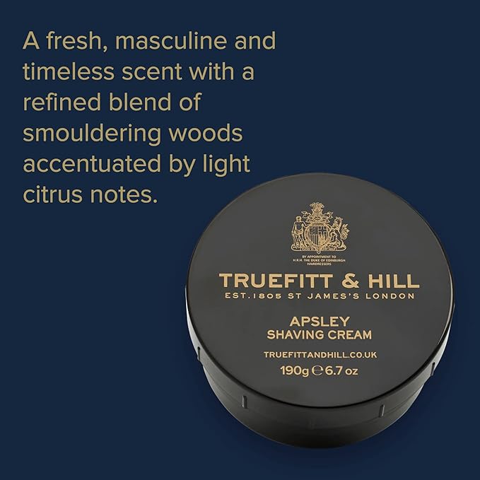 Truefitt & Hill Shaving Cream Bowl - Apsley - Premium Glycerin-Based Lather, Smooth Glide, and Hydration for a Luxurious Shave - 6.7 oz.
