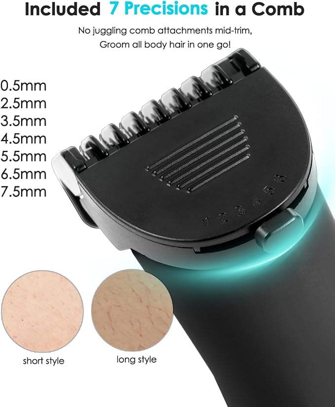 Manscaper for Men, Groin Trimmer for Men and Women, Body Hair Trimmer and Ball Trimmer with Light, Pubic Hair Shaver, Manscape Kit, 7 Precisions, Waterproof Wet / Dry Grooming, 240 Minutes Shaving