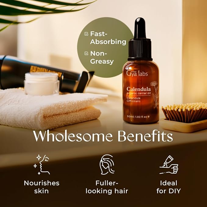 Gya Labs Calendula Carrier Oil - 1 Fl Oz - for Hair, Skin, Face, Scalp & Body Massage