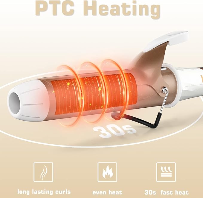 1 1/2 inch Curling Iron, Dual Voltage Large Hair Curling Iron Heat up to 450°F, Professiona Curling Wand Ceramic Tourmaline(Champagne Gold)