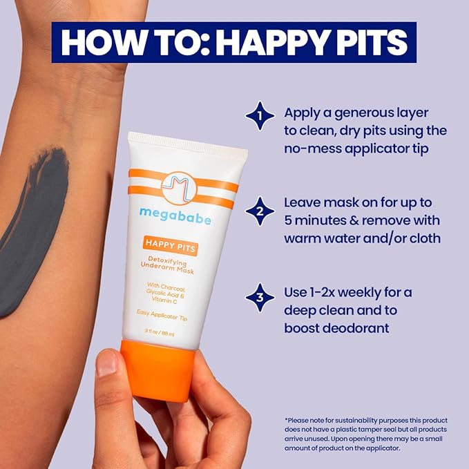 Megababe Underarm Mask - Happy Pits | With Detoxifying Charcoal & Vitamin C | 3 fl oz