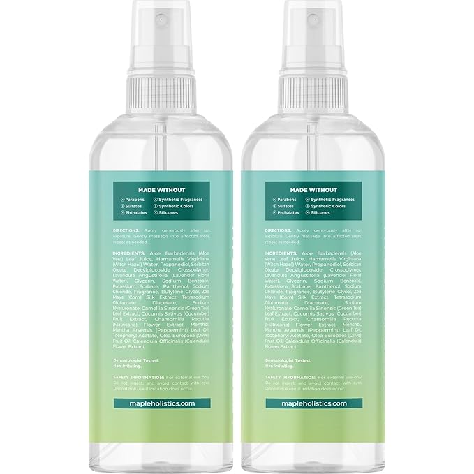 Soothing Aloe After Sun Spray - Rehydrating Aloe Spray for Sunburn Relief for Cooling After Sun Care with Vitamin E Hyaluronic Acid & Cucumber Extract - Cruelty Free & Dermatologist Tested (2 Pack)