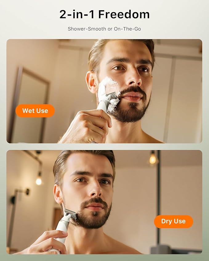 Electric Groin & Body Hair Trimmer - Painless Beard Razor for Men, All-in-One Body Groomer, Waterproof Wet/Dry Men's Ball Shaver with Magnetic Head, USB-C Charging, Easy Claen, White(Lite)