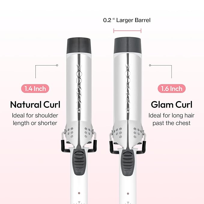 VODANA Professional GlamWave Ceramic Curling Iron, Long-Lasting Natural Curls, Instant Heat, Hair Curler, Curling Wand, Available in USA (1.6 inch, White)