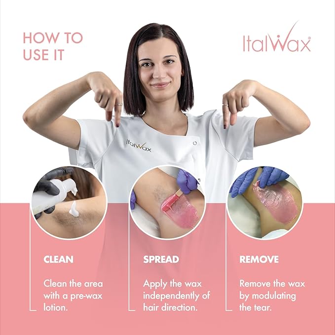 Italwax Pink Pearl Hard Wax 1.65 lb (750g) – Semi-Creamy Shiny Pink Facial Wax for Sensitive Skin, Strong from First Pull, Highly Elastic for Precision Work – Made in Italy