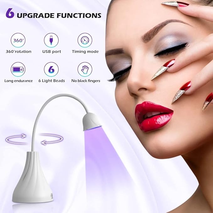 UV LED Nail Lamp, Portable Mini Nail Dryer, 360° Rotatable Hands Free Quick Gel Nail Light, Nail Polish Curing Lamp Flash Cure Light for Nails Great Great for DIY Home & Salon Manicure