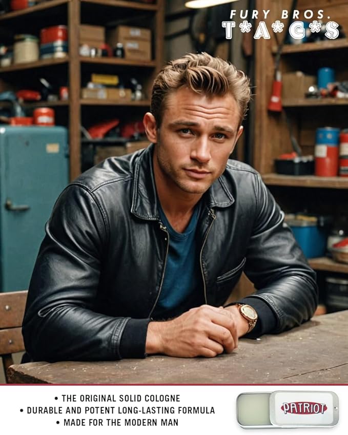 FURY BROS. TAGS Men’s Solid Cologne | Patriot | Campfire & Fresh-Cut Tobacco | Beeswax Grapeseed Oil Fragrance | Made in USA | Travel Size .25 oz