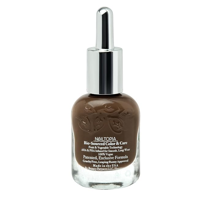 Nailtopia - Plant-Based Chip Free Nail Lacquer - Non Toxic, Bio-Sourced, Long-Lasting, Strengthening Polish - But First Coffee (Brown With Warm Undertones) - 0.41oz