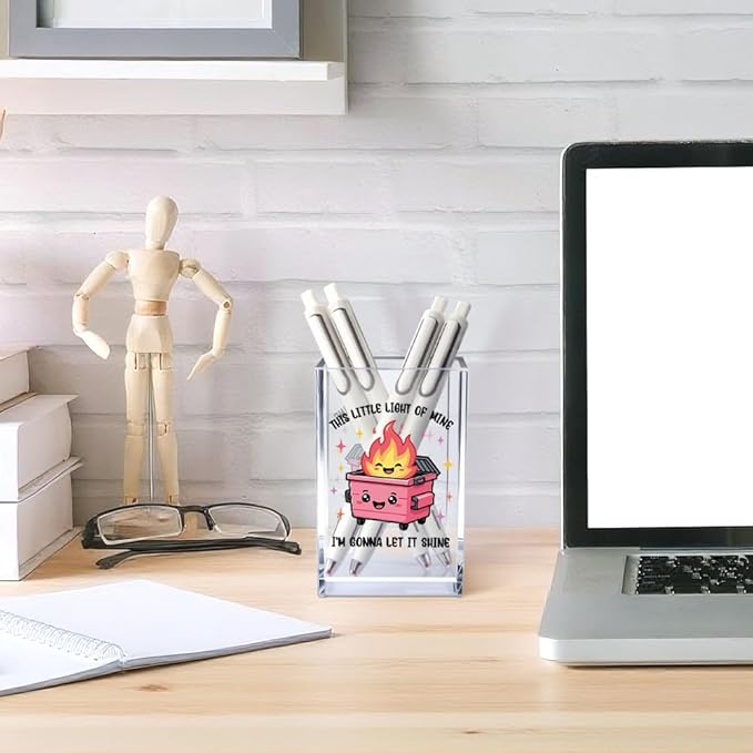 This Little Light Of Mine I'm Gonna Let It Shine Acrylic Cosmetic Pencil Pen Holder Cup, Emotional Dumpster Fire Pen Holder Cup, Therapy Gifts, Mental Health Gifts for Women Colleague Teacher